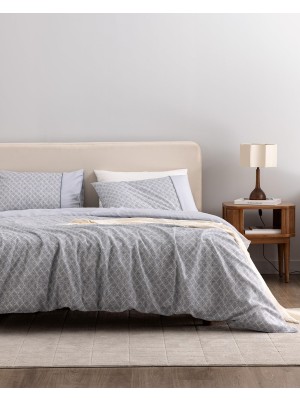AKS Madame Coco Clarice King SIZE%100 Pamuk Crep Baskılı Nevresim Takımı, Mavi-Gri, 240 x 220