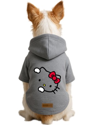 AKS Monopetz Baskılı Içi Polarlı Köpek ve Kedi Kıyafeti & Elbisesi - Gri Renk Kapüşonlu Hoodie BEA80 2xl