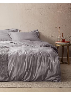 AKS Elicia King SIZE%100 Pamuk Çizgili Saten Nevresim Takımı - Koyu Gri