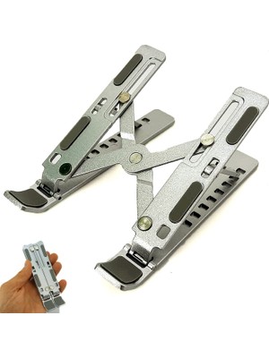AKS Coverzone Mini Metal Stand Katlanabilir Çantada Taşınabilir Folding Alüminyum 8 Kademeli Telefon ve Tablet Standı 13 cm Mini Dizayn | RT008 Silver