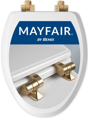 AKS Mayfair 1826BGSL 000 Benton Fırçalanmış Altın Menteşeli Klozet Kapağı Yavaş Kapanır ve Asla Gevşek Olmaz, Uzunlu, Dayanıklı Emaye Ahşap, Beyaz