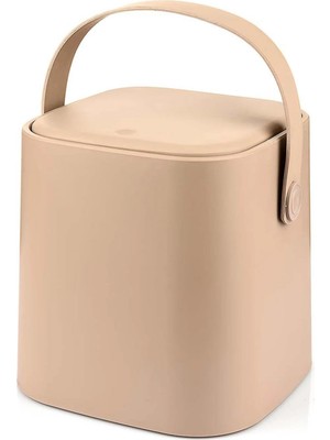 AKS Olomo 4l Mini Tezgah Üstü Çöp Kovası – Deri Tutma Saplı, Kompakt ve Şık Tasarım, Mutfak & Banyo Için, Geri Dönüşüm Dostu (Latte, 4 Litre)