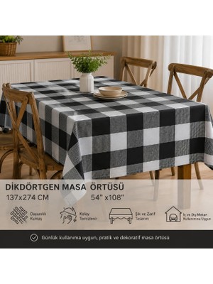 AKS Sword Masa Örtüsü 137 x 274 Cm, Dikdörtgen Siyah Beyaz Desenli Masa Örtüsü, Şık ve Dekoratif, Kolay Temizlenebilir