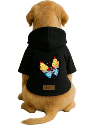 AKS Monopetz Baskılı Içi Polarlı Köpek ve Kedi Kıyafeti & Elbisesi - Siyah Renk Kapüşonlu Hoodie BE008, 2xl