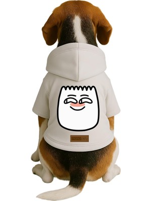 AKS Monopetz Baskılı Içi Polarlı Köpek ve Kedi Kıyafeti & Elbisesi - Beyaz Renk Kapüşonlu Hoodie BF651, Xs