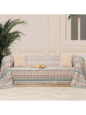 AKS Latuda Concept Softmicro Boho Etnik Desenli Mikrofiber Koltuk Örtüsü ve Şalı, Kaymaz Turkuaz 180X300 cm
