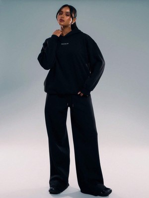 Macklin Unisex Kadın Erkek Minimal Baskılı Oversize 3 Iplik Kapüşonlu Sweatshirt ve Baggy Eşofman Altı