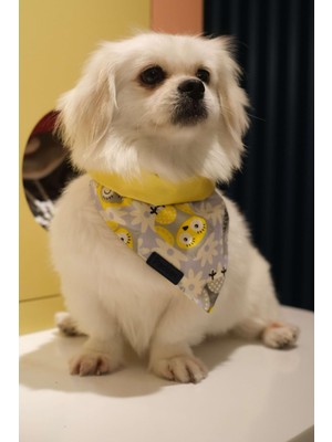 AKS Patiset Baykuş Desenli Sarı Köpek Fuları Bandanası Köpek Kıyafeti Sarı L