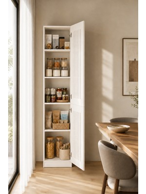 Avmpark West 5 Raflı Çok Amaçlı Boy Dolabı Mutfak Banyo Balkon Kiler Düzenleyici Dolap Beyaz 210X50 cm
