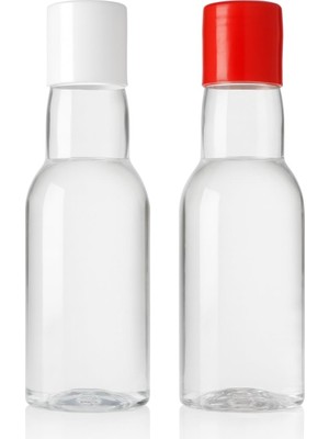 AKS 6 Adet 40 ml Kapaklı Plastik Şişe Seti | Tekrar Kullanılabilir, Seyahat Boyu Mini Içecek, Numune ve Sos Şişeleri (Beyaz & Kırmızı Kapaklı)