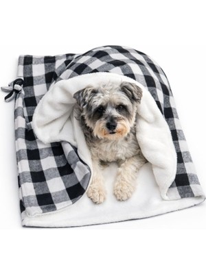 AKS Pawtools Snuggle Nest Köpek Uyku Tulumu – Yumuşak, Katlanabilir Köpek Yatağı ve Battaniye (Siyah-Beyaz)