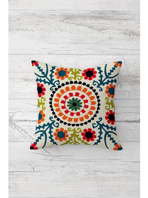 AKS Pelangi Etnik Mandala Motifli Çift Tarafı Baskılı Gizli Fermuarlı Yastık Kılıfı Kırlent Koltuk Yastık Kılıfı, Beyaz-Siyah-Turuncu 45 x 45