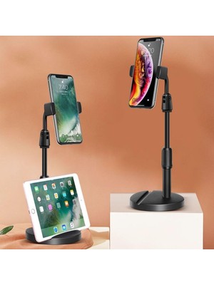 AKS Buffer® Masa Üstü Tablet ve Telefon Tutucu Plastik Aparat Siyah Telefon Standı