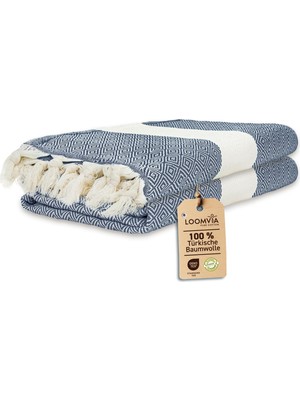 AKS Loomvia - 2'li Paket -%100 Pamuk Peştamal 100X180 Cm, Havuz ve Plaj Havlusu, Spor Havlusu, Hızlı Kurur ve Koku Yapmaz, Emici, Hafif ve Kompakt, Gök Mavisi