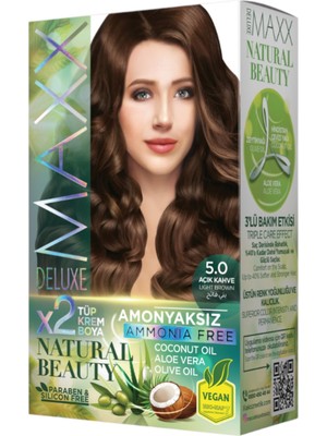 Maxx Deluxe Natural Beauty Amonyaksız Set Saç Boyası 5.0 Açık Kahve