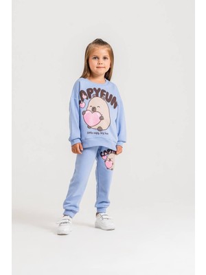 Cg Kids Capybara Sevimli Baskılı Kız Çocuk Simli Detaylı Sweatshirt-Eşofman Altı Üst Takım Süper Kalite