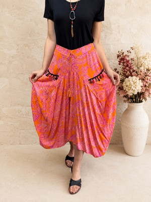 Dokuma Viskon Kumaş Desenli Şalvar Etek 38-42