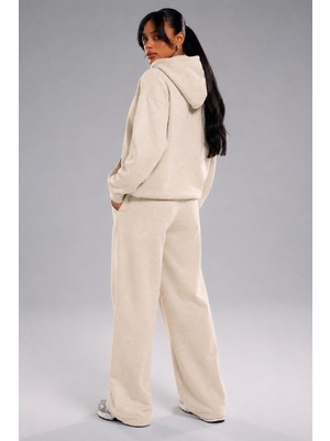 Macklin Unisex Kadın Erkek Minimal Baskılı Oversize 3 Iplik Kapüşonlu Sweatshirt ve Baggy Eşofman Altı