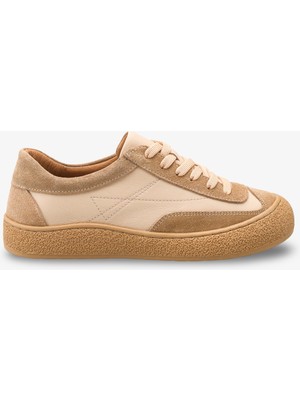 İnna Butikk Eraska Kadın Hakiki Deri Sneaker Spor Ayakkabı - Krem Süet