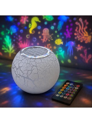 AKS Coverzone Deniz ve Okyanus Temalı Projektör Gece Lambası, Müzikli Hoparlörlü Renkli LED Yansıtıcı, Uzaktan Kumandalı Döner Işık, 5V USB Şarjlı Dahili Bataryalı 12 cm | Nima-11 (Beyaz)