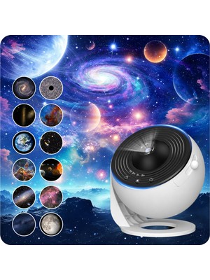 Astreon Galaksi Projeksiyon Gece Lambası, 12 Adet Hd Yansıtma Diski, Gerçek Uzay Görüntüleri, Yüksek Çözünürlük, Zamanlayıcılı Kapanma, Çocuklar ve Yetişkinler Için Planetaryum Galaksi Projektörü
