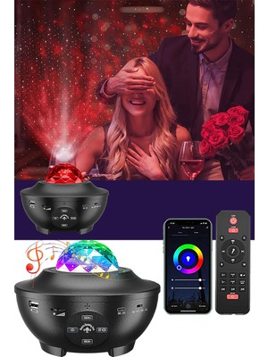 AKS Quenlite Oc-12 Bluetooth'lu LED Gökyüzü Işıkları Bulutsu Okyanus Dalgası Projektörü Eğlence Disko Parti