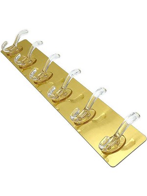 AKS Promosyonca 5'li Kendinden Yapışkanlı Banyo ve Mutfak Askısı, Iz Bırakmayan, Şeffaf Plastik Duvar Askılığı (1, Gold)