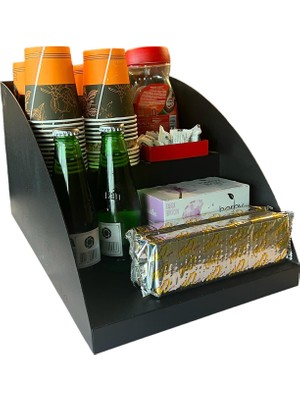 AKS Kasaönü, Bar Önü,tezgah Önü Aperatif Standı, Tezgahönü Organizer Raf 25 cm 2 Katlı Model Siyah