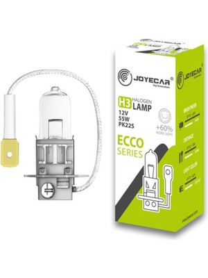 AKS Joyecar H3 Halojen Ampul, Ecco Serisi, 12V 55W,%60 Daha Fazla Işık, PK22S Soket