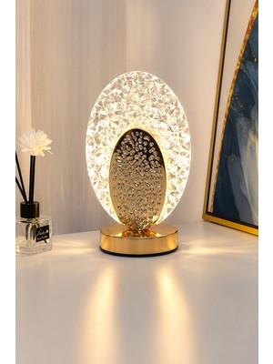 AKS Neo Vista Kristal LED Masa Lambası 3 Renk Işıklı (Oval Kristal)
