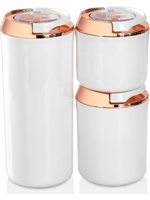 AKS Vip Ahmet Lüks Yuvarlak Vakumlu Saklama Kabı, Beyaz 1250 ml +700 ml + 400 ml