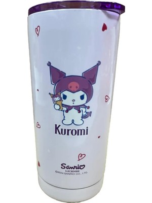 AKS Miniso Sanrio Lisanslı Kuromi Paslanmaz Çelik Bardak Dekoratif Kılıflı 550 ml