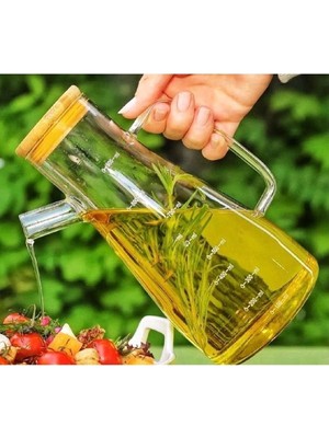 AKS 900 ml Bambu Kapaklı Cam Yağdanlık Sirkelik Süt Saklama Su Sürahisi