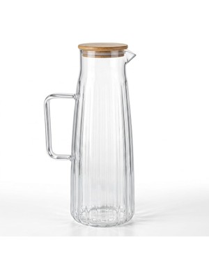 AKS Deconox Bambu Kapaklı Borosilikat Cam Yağdanlık ve Sürahi | 1000ML (11X26CM) Çok Amaçlı Içecek ve Sıvı Gıda Saklama