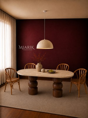 Miarik Design Goon- Ahşap Ayak Traverten Mermer Yemek Masası