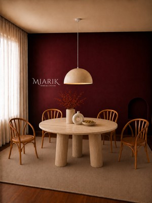 Miarik Design Uctirtik- Traverten Mermer Yuvarlak 3 Silindir Ayak Yemek Masası