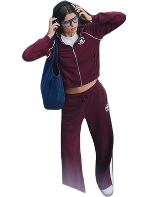 AKS Biye Detaylı Fermuarlı Bordo Sweatshirt 1S10365-70393