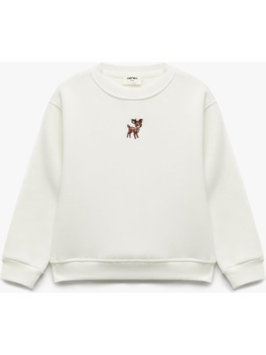 AKS Geyik Nakış Detaylı Uzun Kollu Bisiklet Yaka Şardonlu Sweatshirt
