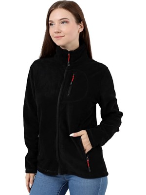 AKS Genıus Store Kadın Polar Tam Fermuarlı Outdoor 3 Cepli Spor Polar Ceket (Siyah/s)
