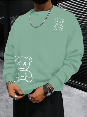 AKS Tarzsokak Manfinity Hypemode Bear Print Sweatshirt Yeşil, Nane Yeşili, L/xl