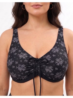 Donlaritta Büyük Beden Toparlayıcı Siyah Gri Göğüs Pedli Balenli Hızlı Kuruyan Battal Bikini Takımı