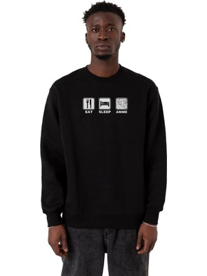 AKS Tshirthane Eat Sleep Anime Siyah Erkek 2ip Sweatshirt P24239S762, Xl