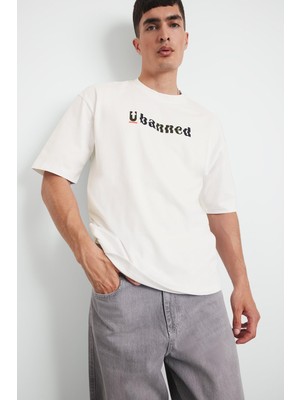 AKS DEFACTO%100 Pamuk Loose Fit Baskılı Tişört F5731AX25AU