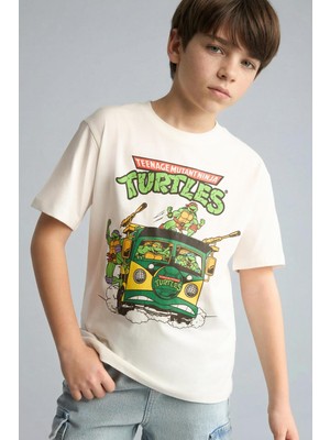 AKS DEFACTO%100 Pamuk Nınja Turtles-Retro New Regular Fit Bisiklet Yaka Kısa Kollu Tişört Erkek Çocuk H3515A826SM