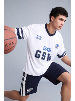 AKS Defacto Nba Golden State Warrıors Oversize V Yaka Kısa Kollu Tişört G2423AX26AU