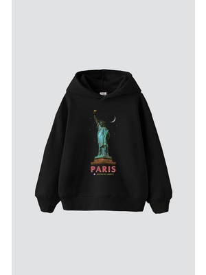 AKS Tarzsokak Parıs State Of Lıberty Baskılı Oversize Unisex Siyah, Siyah-96, Xl