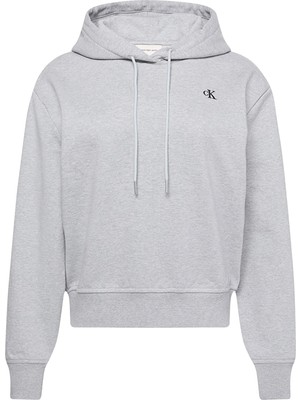 AKS Calvin Klein Ls Archive Terry Po Hood Kadın Sweatshirt Gri S