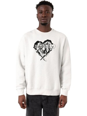 AKS Tshirthane Chucky And Bride Horror Beyaz Erkek 2ip Sweatshirt P20493S8102, L