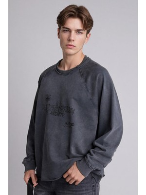 AKS DEFACTO%100 Pamuk Boxy Fit Bisiklet Yaka Sweatshirt H7272AX26SP