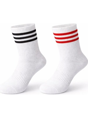AKS Plus Scorpion Unisex Beyaz Tenis Çorabı | Çizgili, Pamuklu Uzun Spor Çorabı - Beyaz 36-40